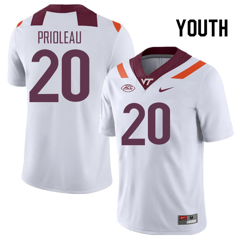 Youth #20 P.J. Prioleau Virginia Tech Hokies College Football Jerseys Stitched Sale-White